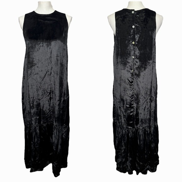 Kallmeyer New York Velvet Maxi Dress Size Medium Black Sleeveless Button Up Back - Picture 1 of 12